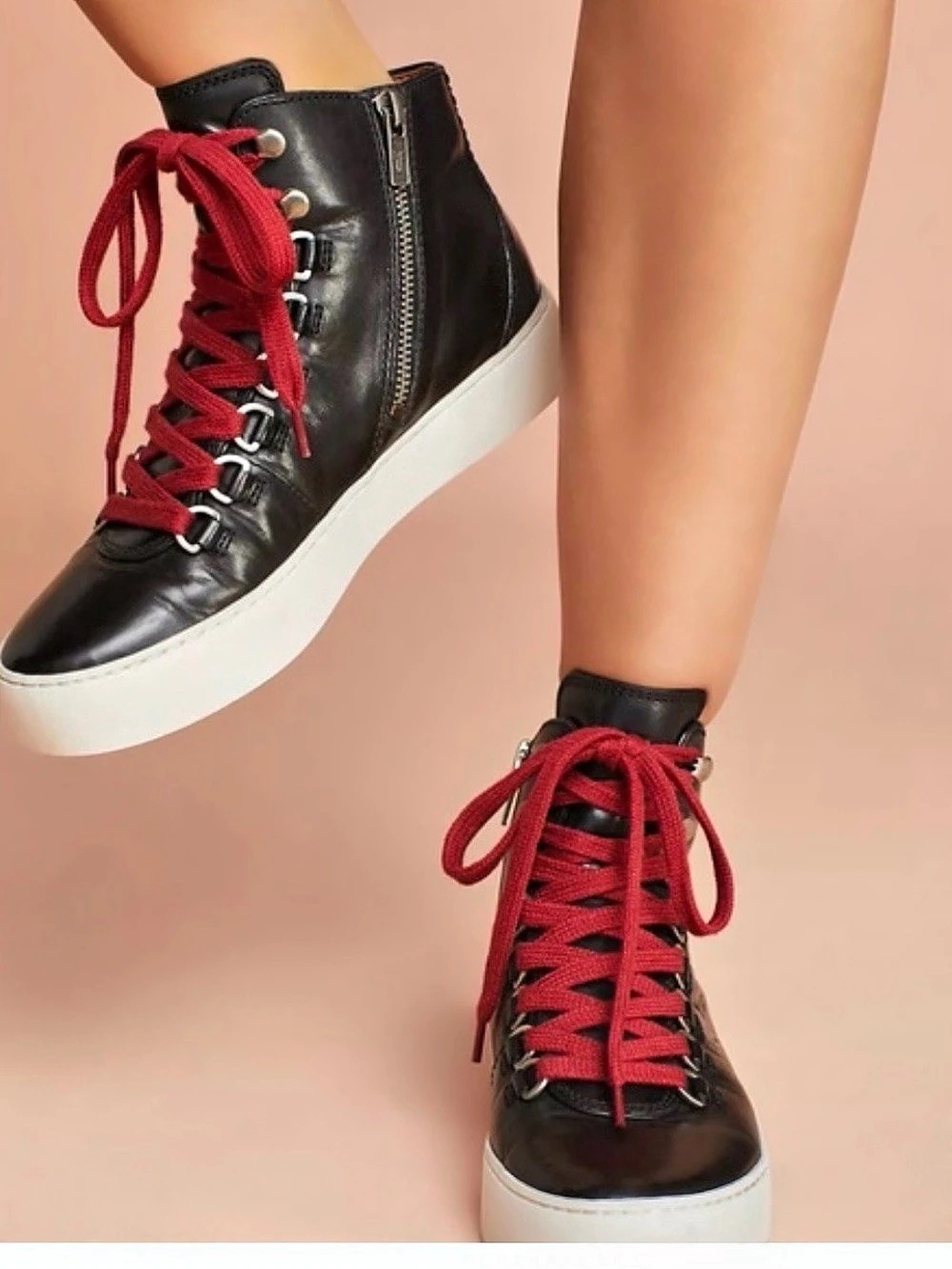 Frye Lena Hiker High Top Sneakers Black & Red